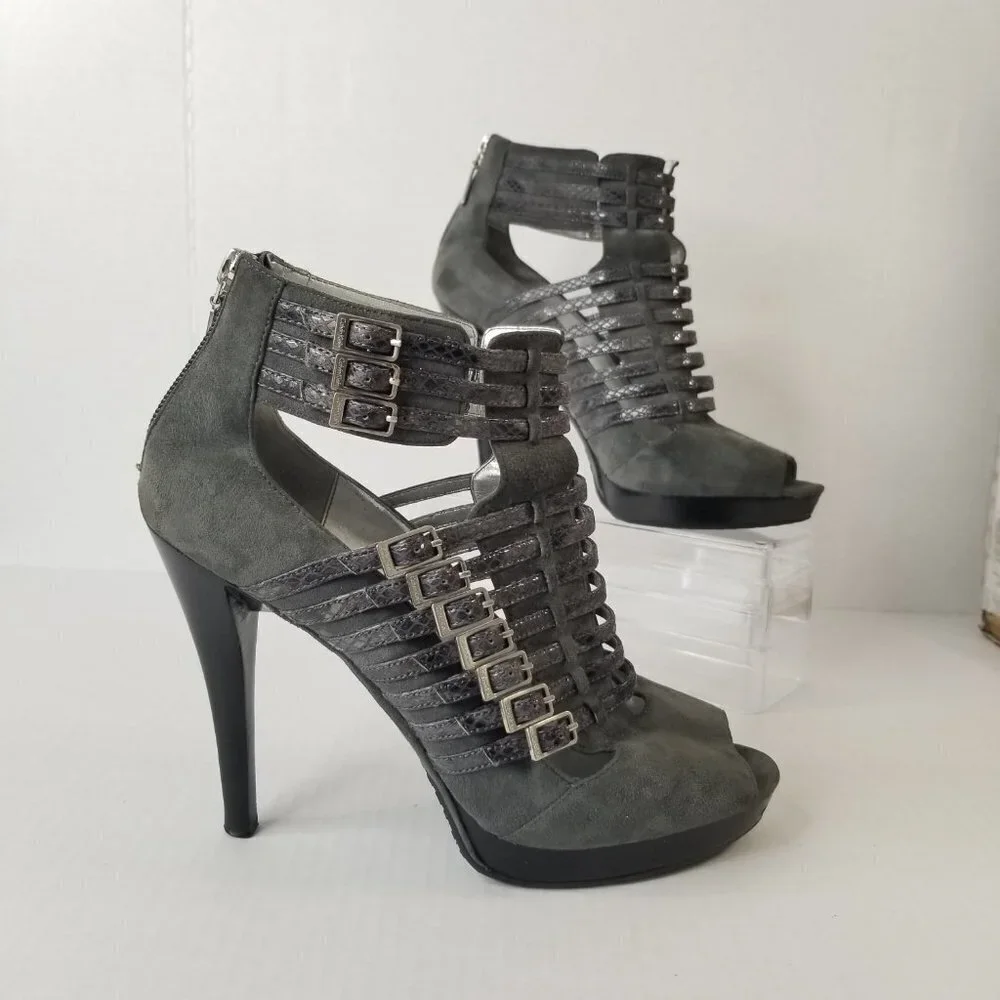 Calvin Klein Danica Platform Stiletto Heels Pumps Grey Suede Date Night Sz 9.5 - Picture 2 of 16